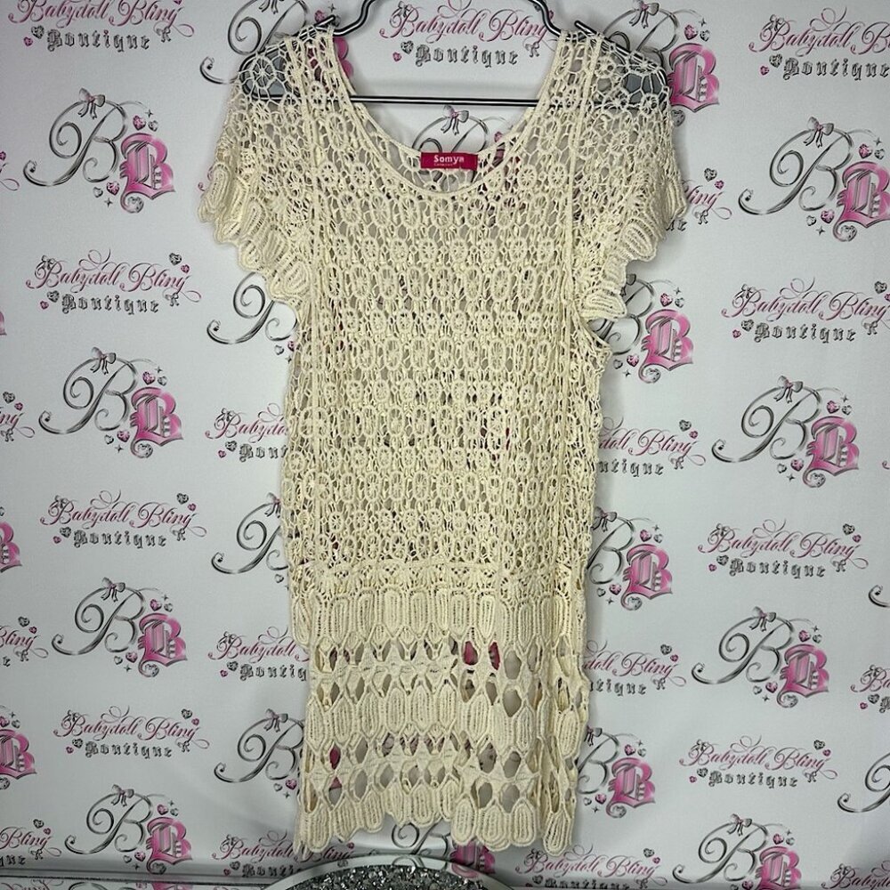 Somya dress crochet knitted cream white coverup dress tshirt style boho